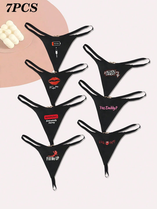 Conjunto de 7 tangas sexys con estampado de corazon para mujeres