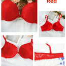 2 piezas de sujetadores con aros de encaje floral rojo/albaricoque con efecto push-up para mujer, ropa interior femenina con cierre trasero para busto/pecho pequeno, lenceria sexy y de unicolor para pechos pequenos, sosten de apoyo con tirantes
