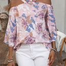 LUNE Blusa Casual de Estilo Vacacional con Estampado Floral, Hombros Descubiertos y Mangas con Volantes para Primavera/Verano