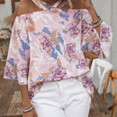 LUNE Blusa Casual de Estilo Vacacional con Estampado Floral, Hombros Descubiertos y Mangas con Volantes para Primavera/Verano