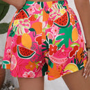 VCAY Shorts de estampado botanico holgados con cintura elastica para mujeres en vacaciones