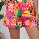 VCAY Shorts de estampado botanico holgados con cintura elastica para mujeres en vacaciones