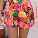 VCAY Shorts de estampado botanico holgados con cintura elastica para mujeres en vacaciones