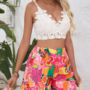 VCAY Shorts de estampado botanico holgados con cintura elastica para mujeres en vacaciones
