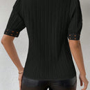 Frenchy Blusa casual de verano con mangas de burbuja huecas de encaje floral y color puro