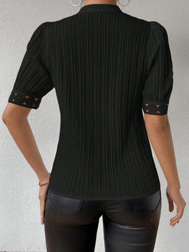 Frenchy Blusa casual de verano con mangas de burbuja huecas de encaje floral y color puro