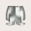 ICON Shorts de mujer plateados recortados con estilo para un look moderno