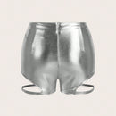 ICON Shorts de mujer plateados recortados con estilo para un look moderno