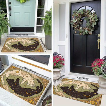 Alfombra de puerta temática de gato de franela suave para PC, alfombrilla de piso de poliéster suave, adecuada para tapetes ligeros en cocinas, dormitorios, comedores y oficinas en casa