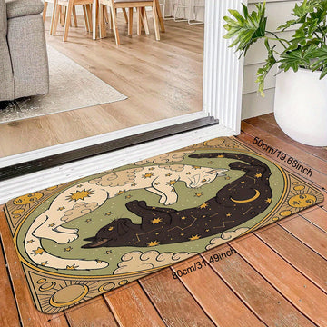 Alfombra de puerta temática de gato de franela suave para PC, alfombrilla de piso de poliéster suave, adecuada para tapetes ligeros en cocinas, dormitorios, comedores y oficinas en casa