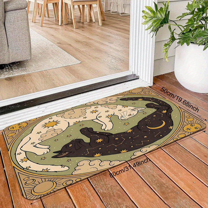 Alfombra de puerta temática de gato de franela suave para PC, alfombrilla de piso de poliéster suave, adecuada para tapetes ligeros en cocinas, dormitorios, comedores y oficinas en casa