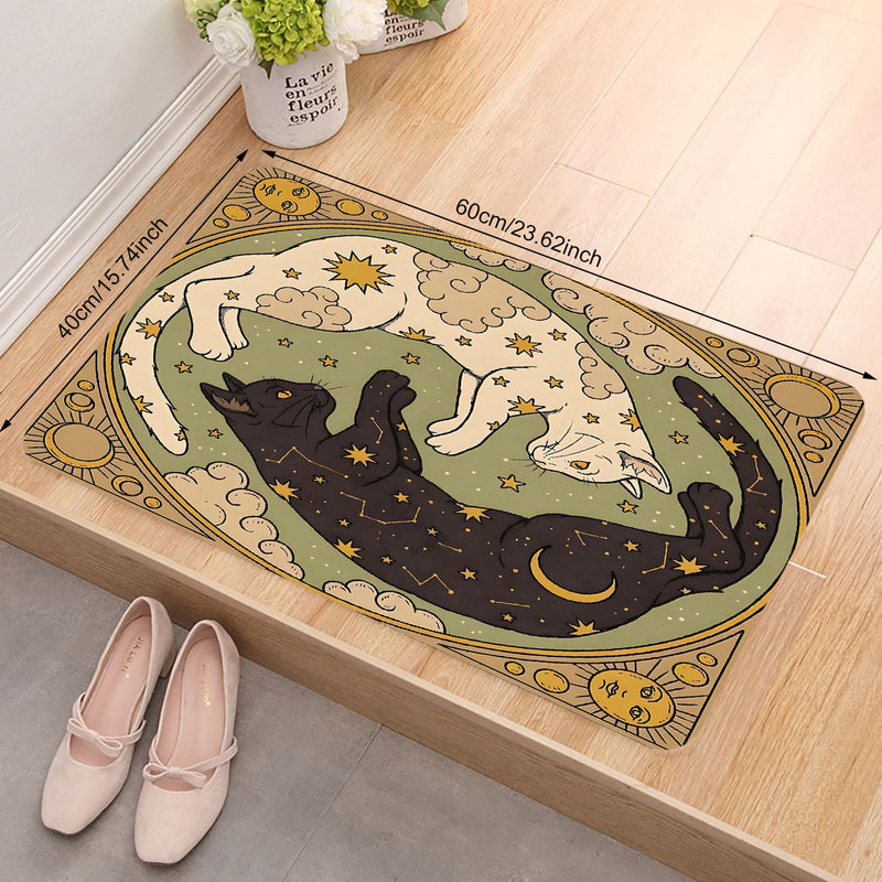 Alfombra de puerta temática de gato de franela suave para PC, alfombrilla de piso de poliéster suave, adecuada para tapetes ligeros en cocinas, dormitorios, comedores y oficinas en casa