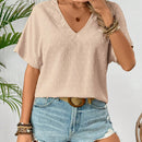 Blusa elegante para mujer con cuello en V de encaje contrastante para vacaciones