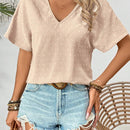 Blusa elegante para mujer con cuello en V de encaje contrastante para vacaciones