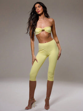 MUSERA Legging recortado de tejido elastico