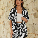 VCAY Camisa de mujer elegante y con estilo para vacaciones impresa en negro y blanco