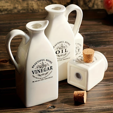 Juego de 4 piezas, Botella de Aceite, Botella Dispensadora de Cerámica para Aceite, Olla de Aceite Antifugas, Botella de Aceite Retro, Botellín de Condimentos, Tarro de Especias, Botella de Vinagre, Contenedor de Condimentos para Cocina al Aire Libre, Ba