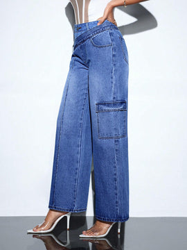 BAE Jeans de pierna recta para mujer con diseno de bolsillo, adecuados para uso diario y faciles de combinar