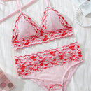 Conjunto de ropa interior femenina sencillo y comodo con encaje en forma de corazon