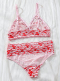Conjunto de ropa interior femenina sencillo y comodo con encaje en forma de corazon