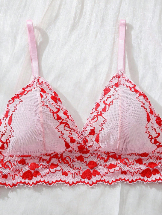Conjunto de ropa interior femenina sencillo y comodo con encaje en forma de corazon