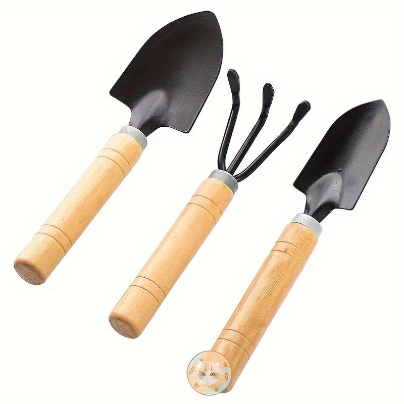 1 Juego De 3 Piezas, Herramientas Manuales De Jardinería De Primera Calidad, Construcción Duradera De Metal Y Madera, Mangos De Madera Ergonómicos, Incluye Paleta, Rastrillo Cultivador Y Pala Para Trasplantar, Ideal Para Plantar Y Colocar En Macetas Vege