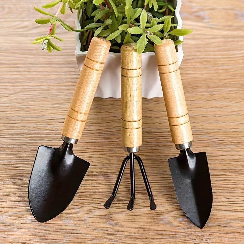 1 Juego De 3 Piezas, Herramientas Manuales De Jardinería De Primera Calidad, Construcción Duradera De Metal Y Madera, Mangos De Madera Ergonómicos, Incluye Paleta, Rastrillo Cultivador Y Pala Para Trasplantar, Ideal Para Plantar Y Colocar En Macetas Vege