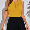 Tall Camisa sin mangas unicolor con detalles plisados para atuendos diarios de primavera / verano
