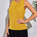 Tall Camisa sin mangas unicolor con detalles plisados para atuendos diarios de primavera / verano
