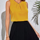 Tall Camisa sin mangas unicolor con detalles plisados para atuendos diarios de primavera / verano