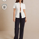 Frenchy Camisas de mujer Camisa blanca solida Blusa con lazo delanteroAprieta la cintura Ropa de oficina Vestidos casuales para mujeres Blusa blanca de algodon Camisa blanca Cardigan de verano Top blanco Atuendo para fiesta de te