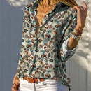 Camisa de botones completo para mujer con estampado en la parte frontal