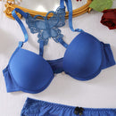 Conjunto de lenceria de mariposa bordada Bra push up y braguita semi-transparente para mujer - Encaje contrastante, ajuste comodo, realza las curvas