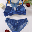 Conjunto de lenceria de mariposa bordada Bra push up y braguita semi-transparente para mujer - Encaje contrastante, ajuste comodo, realza las curvas