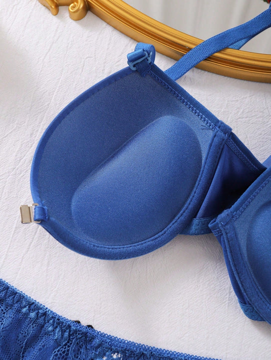 Conjunto de lenceria de mariposa bordada Bra push up y braguita semi-transparente para mujer - Encaje contrastante, ajuste comodo, realza las curvas