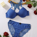 Conjunto de lenceria de mariposa bordada Bra push up y braguita semi-transparente para mujer - Encaje contrastante, ajuste comodo, realza las curvas