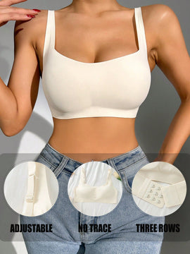 Sujetador de tirantes ajustables sin costuras de color albaricoque para mujer
