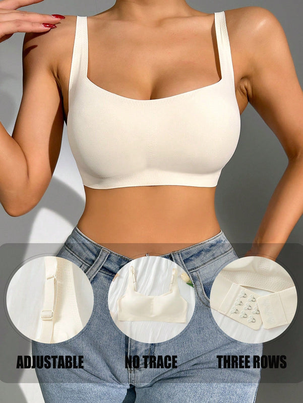 Sujetador de tirantes ajustables sin costuras de color albaricoque para mujer