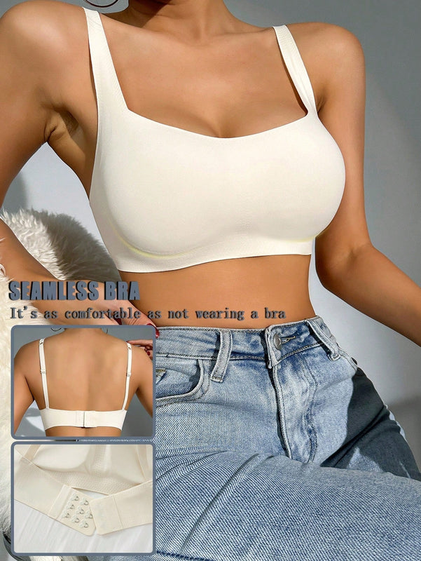 Sujetador de tirantes ajustables sin costuras de color albaricoque para mujer