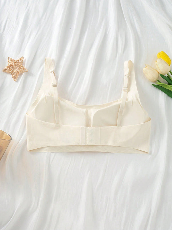 Sujetador de tirantes ajustables sin costuras de color albaricoque para mujer