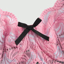 ROMWE Conjunto de lenceria femenina con detalles de encaje en forma de lazo y decoracion de aros