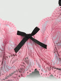 ROMWE Conjunto de lenceria femenina con detalles de encaje en forma de lazo y decoracion de aros