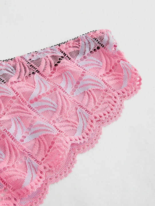 ROMWE Conjunto de lenceria femenina con detalles de encaje en forma de lazo y decoracion de aros