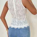 Essnce Camisa de verano para mujer con encaje hueco en las mangas, sin mangas, simple y elegante
