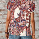 LUNE Blusa de verano para mujer con estampado de cachemira y mangas con forma de petalo