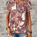 LUNE Blusa de verano para mujer con estampado de cachemira y mangas con forma de petalo