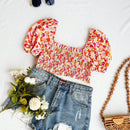 WYWH Blusa Floral De Manga Acampanada Con Hombro Descubierto Y Detalles De Volantes