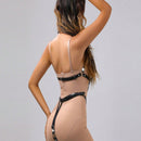 Ropa de dormir sexy de cuello Halter para mujer, moda femenina de estilo simple en negro con remaches de aceite negro, Brasier con cuello Halter, atadura de una sola pieza, ropa interior, accesorios de ropa