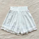 WYWH Shorts A-Line blanco para mujer WYWH con parches de borlas blancas y bordado azul ideal para vacaciones