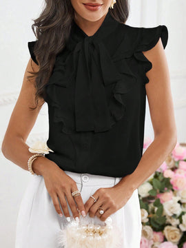Prive Camisa de manga de volantes para mujer con botones para el trabajo y la fiesta